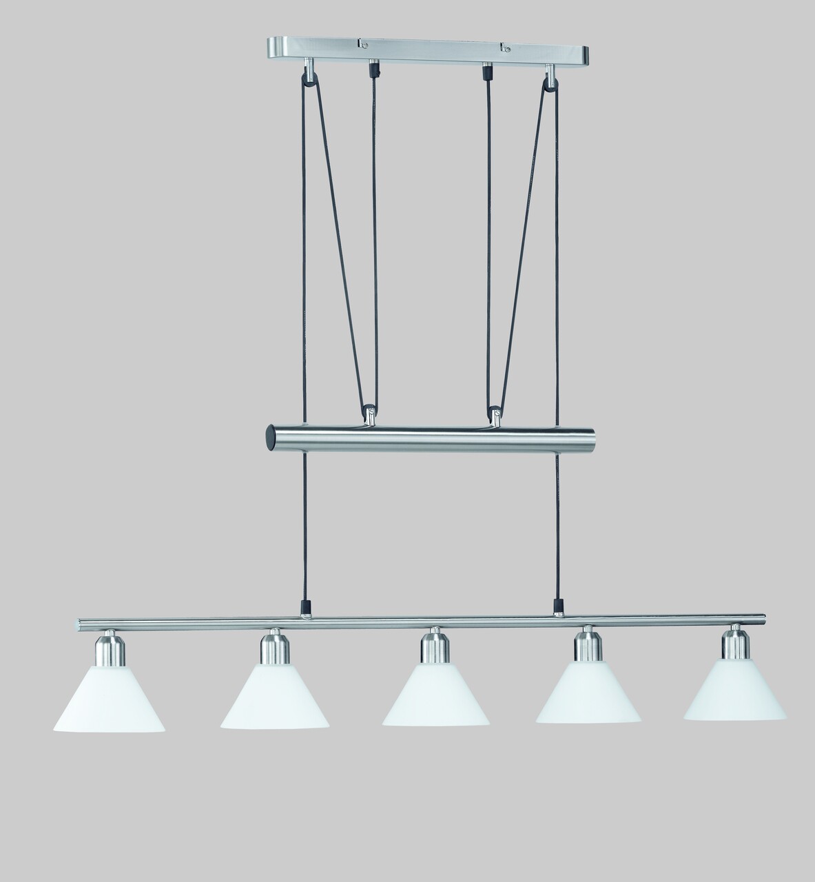 Lustra Stamina, TRIO, 102x14x180 cm, 40W, 5x E14, metal, nichel mat - imagine 3